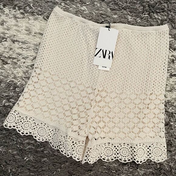 NWT Zara High Waisted Openwork Shorts - Picture 4 of 6
